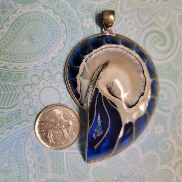Mens Blue Nautilus Shell Pendant with 925 Sterling Silver - Picture 4 of 16